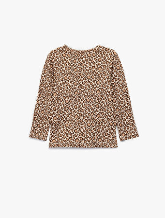 Lepoar Desenli Uzun Kollu Bisiklet Yaka Pamuklu Tişört