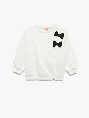 Şardonlu Uzun Kollu Bisiklet Yaka Fiyonklu Sweatshirt