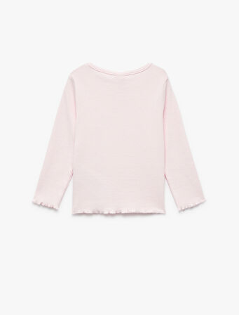 Pamuklu Kaşkorse Bisiklet Yaka Fiyonk İşlemeli Uzun Kollu Tişört