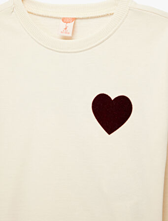 Pamuklu Kalpli Baskılı Uzun Kollu Bisiklet Yaka Sweatshirt