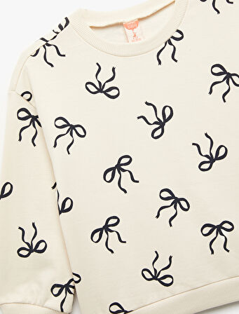 Fiyonk Baskılı Uzun Kollu Bisiklet Yaka Pamuklu Sweatshirt