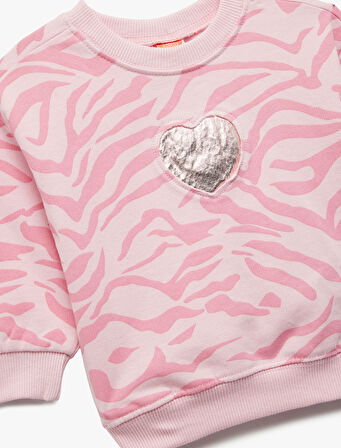 Pamuklu Uzun Kollu Bisiklet Yaka Şardonlu Sweatshirt