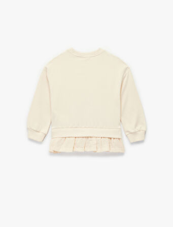 Pamuklu Uzun Kollu Bisiklet Yaka Çiçek Desenli Sweatshirt