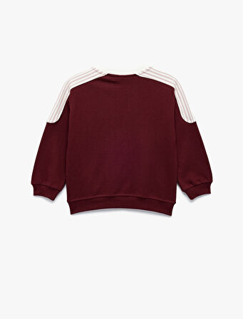 Şardonlu Pamuklu Uzun Kollu Renk Kontrastlı V Yaka Baskılı Sweatshirt