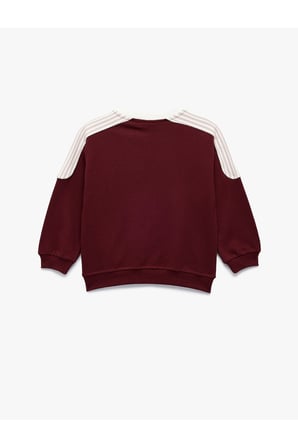 Koton Kız Bebek Şardonlu Pamuklu Uzun Kollu Renk Kontrastlı V Yaka Baskılı Sweatshirt