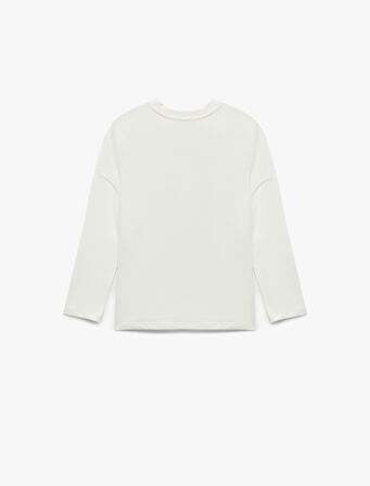 Pamuklu Uzun Kollu Bisiklet Yaka Aplike Detaylı Tişört