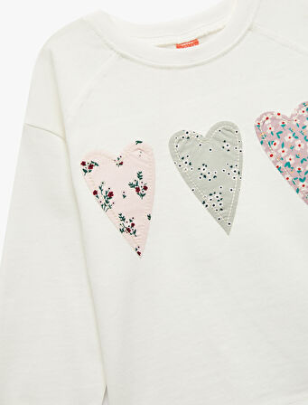 Pamuklu Uzun Kollu Bisiklet Yaka Aplike Detaylı Tişört