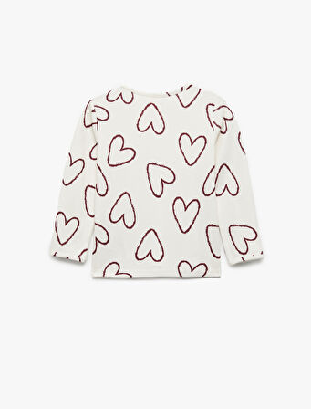 Kalp Desenli Uzun Kollu Bisiklet Yaka Tişört