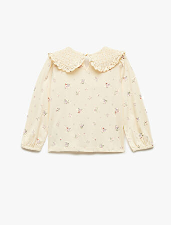 Pamuklu Uzun Kollu Çiçek Desenli Bebe Yaka Tişört
