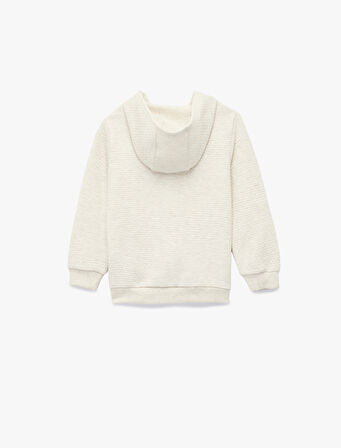 Kapşonlu Dokulu Uzun Kollu Fermuarlı Sweatshirt