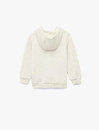 Kapşonlu Dokulu Uzun Kollu Fermuarlı Sweatshirt