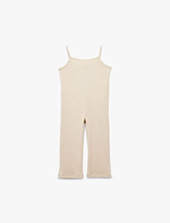 Viskon Karışımlı Fırfır Detaylı Cepli İnce Askılı Tulum