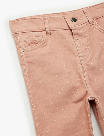 Puantiye Detaylı Cepli Pamuklu İspanyol Paça Pantolon