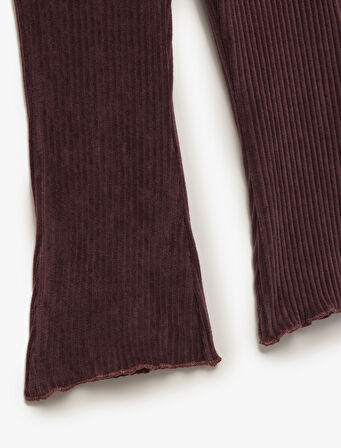 Pamuklu  Beli Lastikli İspanyol Paça Basic Kadife Tayt