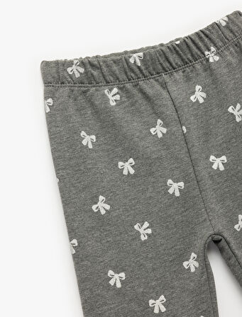 Şardonlu Beli Lastikli Fiyonk Desenli Tayt