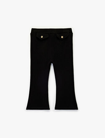 Düğme Detaylı Pamuklu İspanyol Paça Tayt