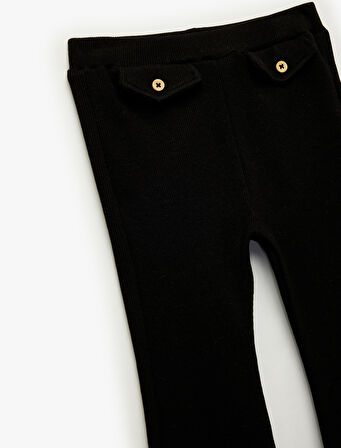 Düğme Detaylı Pamuklu İspanyol Paça Tayt