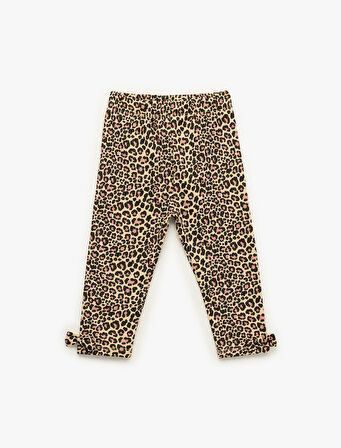 Leopar Desenli Fiyonklu Pamuklu Uzun Tayt