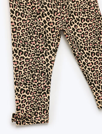 Leopar Desenli Fiyonklu Pamuklu Uzun Tayt