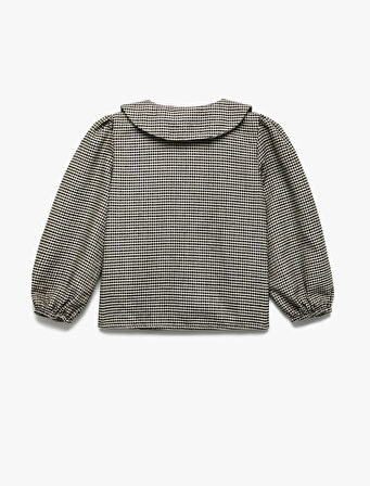 Pamuklu Uzun Kollu Balon Kollu Kareli Bebe Yaka Gömlek