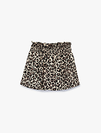 Leopar Desenli Gipeli Mini Şort Etek