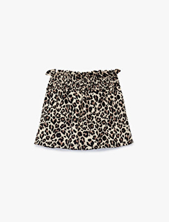 Leopar Desenli Gipeli Mini Şort Etek