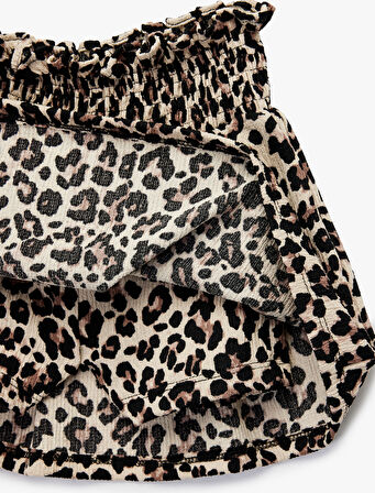Leopar Desenli Gipeli Mini Şort Etek