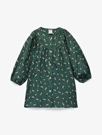 Pamuklu Balon Kollu Bisiklet Yaka A Kesim Çiçekli Elbise