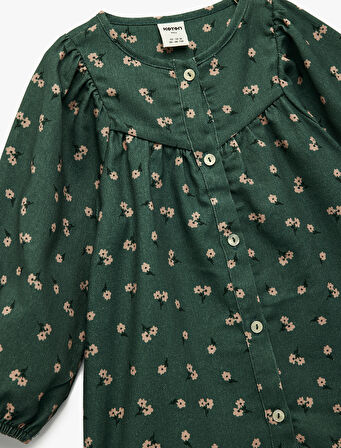 Pamuklu Balon Kollu Bisiklet Yaka A Kesim Çiçekli Elbise