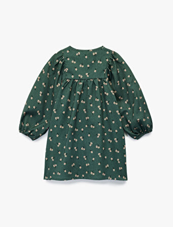 Pamuklu Balon Kollu Bisiklet Yaka A Kesim Çiçekli Elbise