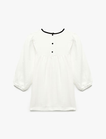 Pamuklu Fiyonk Detaylı Bisiklet Yaka Uzun Kollu Elbise