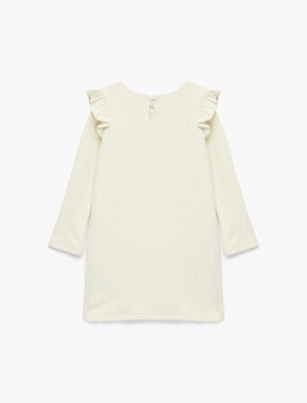 Pamuklu Uzun Kollu Bisiklet Yaka Fırfır Detaylı Basic Elbise