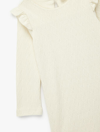 Pamuklu Uzun Kollu Bisiklet Yaka Fırfır Detaylı Basic Elbise