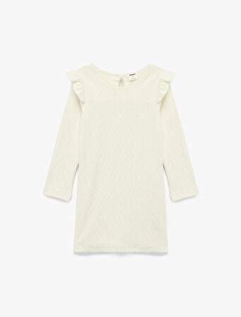 Pamuklu Uzun Kollu Bisiklet Yaka Fırfır Detaylı Basic Elbise