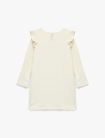 Pamuklu Uzun Kollu Bisiklet Yaka Fırfır Detaylı Basic Elbise