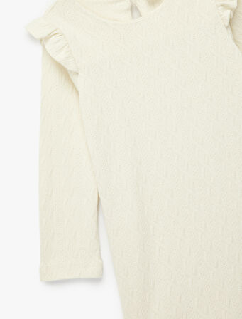 Pamuklu Uzun Kollu Bisiklet Yaka Fırfır Detaylı Basic Elbise