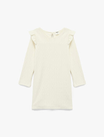 Pamuklu Uzun Kollu Bisiklet Yaka Fırfır Detaylı Basic Elbise