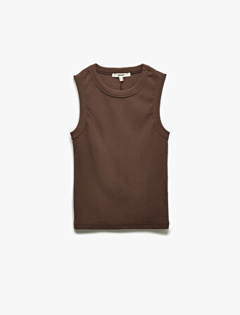 Slim Fit Pamuklu Bisiklet Yaka Kolsuz Fitilli Body