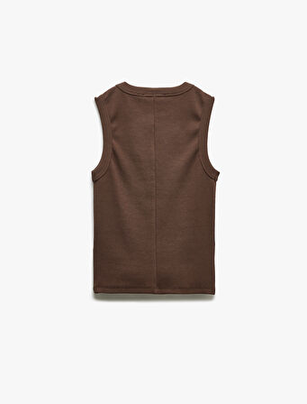 Slim Fit Pamuklu Bisiklet Yaka Kolsuz Fitilli Body