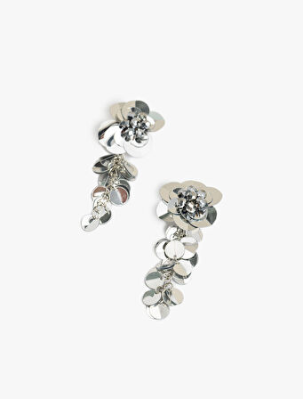 Büyük Çiçekli Metalik Küpe