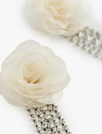 Büyük Boy Sallantılı Taş Detaylı Çiçek Küpe