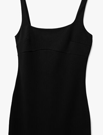 Kolsuz Slim Fit Kare Yaka Askılı Mini Elbise