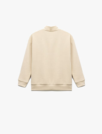 Dik Yaka Yarım Fermuarlı Uzun Kollu Basic Sweatshirt