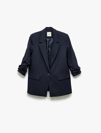 Düğmeli Viskon Karışımlı Cep Detaylı Spor Blazer Ceket