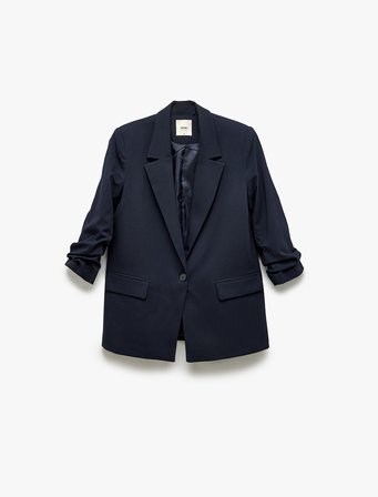 Düğmeli Viskon Karışımlı Cep Detaylı Spor Blazer Ceket