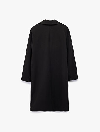 Uzun Kollu Düğmeli Kruvaze Kaşe Kaban