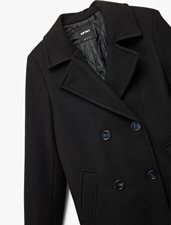 Uzun Kollu Düğmeli Kruvaze Kaşe Kaban