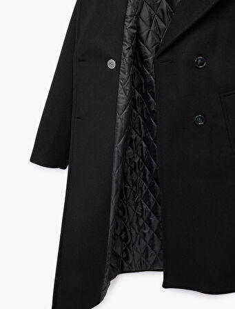 Uzun Kollu Düğmeli Kruvaze Kaşe Kaban