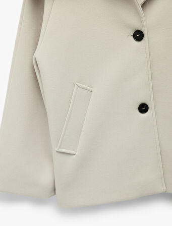 Uzun Kollu Cepli Düğmeli Çıkarılabilir Suni Kürk Yakalı Kaşe Kaban