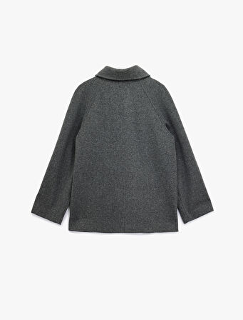 Uzun Kollu Cepli Kruvaze Kısa Kaşe Kaban